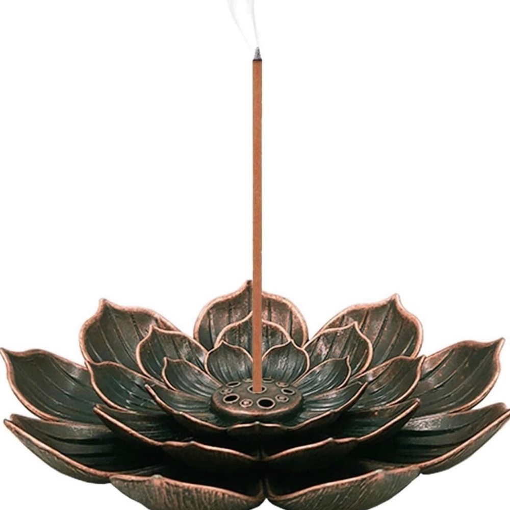 NILEVIBES Brass Lotus Flower Incense Sticks Holder 6Holes+Detachable Ash Catcher